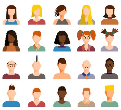 Collection of human faces in flat style 