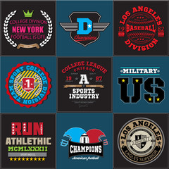 Sport athletic college baseball football logo emblem collection. Graphics and typography t-shirt design for apparel.