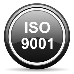 iso 9001 black circle glossy web icon