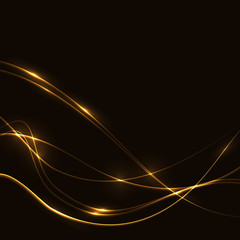 Dark background with gold laser shine neon waves