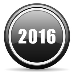 year 2016 black circle glossy web icon