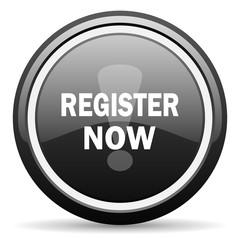 register now black circle glossy web icon