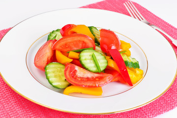 Healthy and diet food: Lettuce, tomato, pepper, seeds, oil, salt