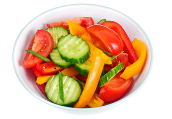 Healthy and diet food: Lettuce, tomato, pepper, seeds, oil, salt