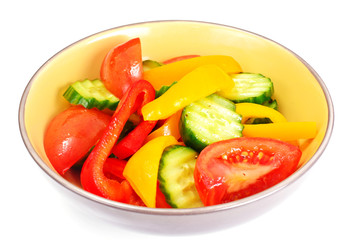 Healthy and diet food: Lettuce, tomato, pepper, seeds, oil, salt