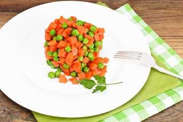 Juicy Vegetable Stew. Paprika, Peas and Carrots. Diet Food