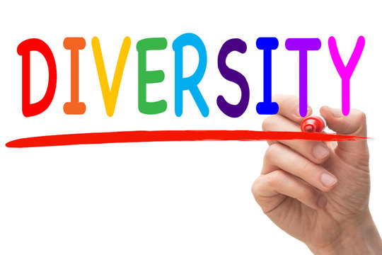 Hand with marker pen and word diversity written in colorful letters
