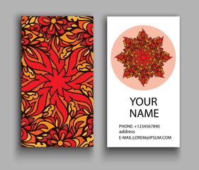 Business Card. Vintage decorative elements. Ornamental floral business cards, oriental pattern, vector illustration. Eps 10