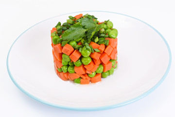 Juicy Vegetable Stew. Paprika, Peas and Carrots. Diet Food