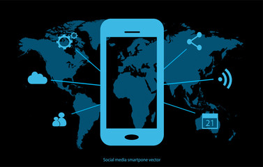 Social media human head with world map vector interface