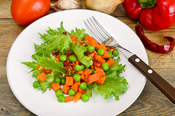 Juicy Vegetable Stew. Lettuce,  Peas and Carrots. Diet Food