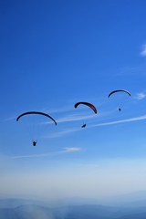 Three paragliders in a row 