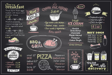 Chalk menu list blackboard design for cafe or restaurant