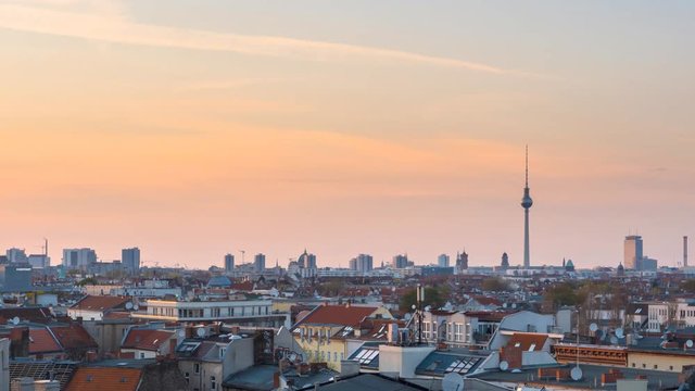 berlin skyline timelapse at sunset day to night panning