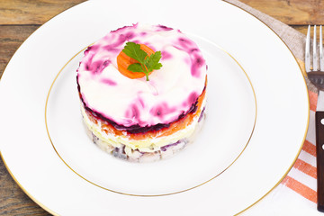 Russian Salad Coat of Beets, Carrots, Potatoes and Herring