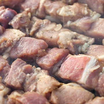 Skewered marinated raw pork