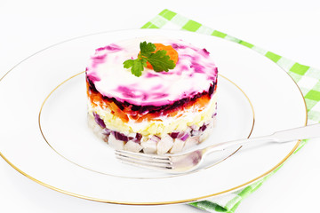 Russian Salad Coat of Beets, Carrots, Potatoes and Herring