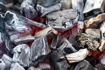 Burning  coal in barbecue