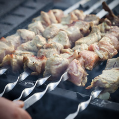 Skewered marinated raw pork