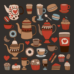 Doodle hand drawn seamless pattern with coffee