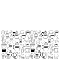 Doodle coffee shop items with seamless pattern