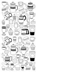 Naklejka na ściany i meble Doodle coffee shop items with seamless pattern