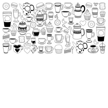 Doodle coffee shop items with seamless pattern © rudut2015