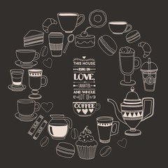 Hand drawn poster with quote about coffee