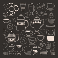 Doodle hand drawn seamless pattern with coffee