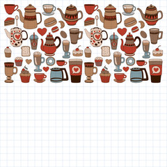 Doodle coffee shop items with seamless pattern