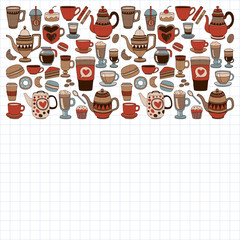 Doodle coffee shop items with seamless pattern