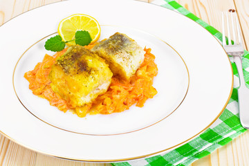 Fish in Greek with Onion and Carrot
