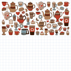 Doodle coffee shop items with seamless pattern
