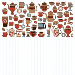 Doodle coffee shop items with seamless pattern