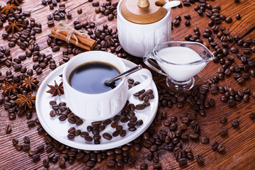 black coffee on a wooden background