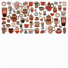 Doodle coffee shop items with seamless pattern