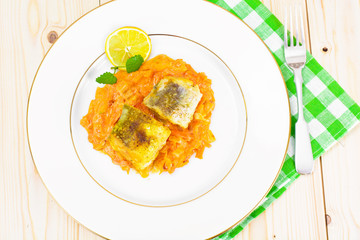Fish in Greek with Onion and Carrot