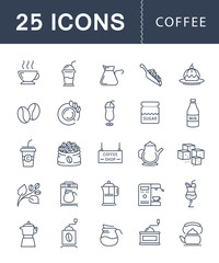 Set Vector Flat Line Icons Coffee