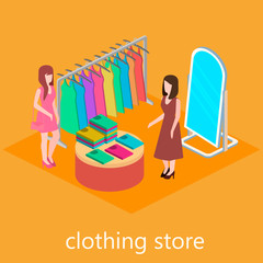 Isometric interior of clothes shop