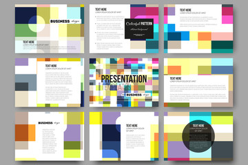 Set of 9 templates for presentation slides. Abstract colorful business background, modern stylish vector texture
