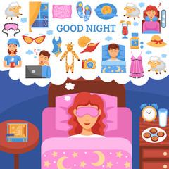 Healthy Night Sleep Tips Flat Poster