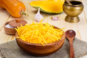 Pumpkin salad, salt, sugar, onion, garlic, vegetable oil, balsam