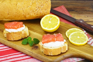 Bruschetta with Cream Cheese and Salmon