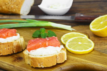 Bruschetta with Cream Cheese and Salmon