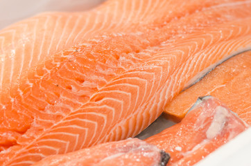 Detail of raw salmon fillets 