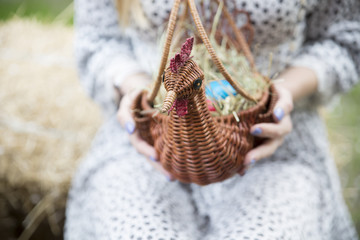 Close up of colorful Easter eggs in a basket