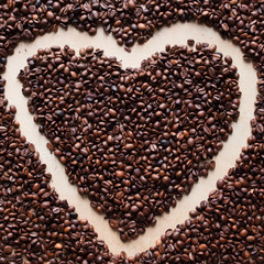 Heart coffee frame made of coffee beans