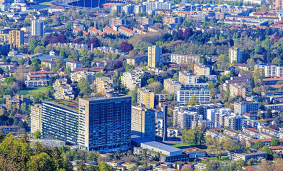 Fototapeta premium View on the city of Zurich from Mt. Uetliberg in spring