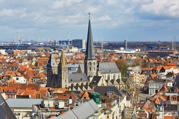 Fototapeta premium Aerial view on the center of Ghent in Belgium