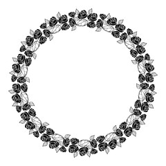 Vintage floral frame with roses silhouette. Vector clip art.